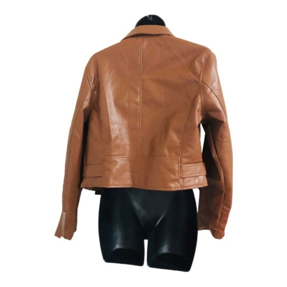 Stoosh brown leather look classic motorcycle biker rocker jacket size XL new - Picture 9 of 15